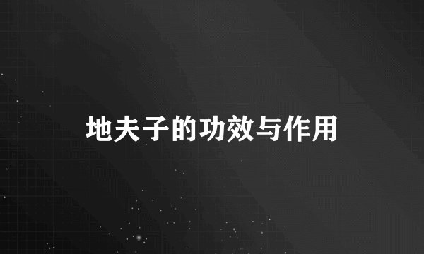 地夫子的功效与作用