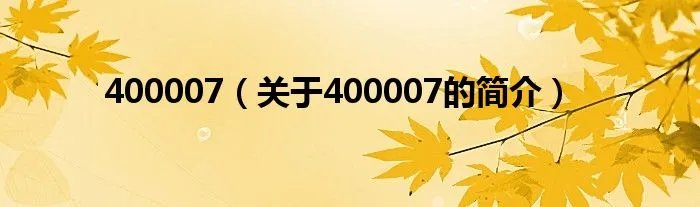 400007（关于400007的简介）
