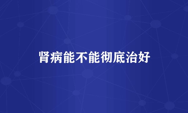 肾病能不能彻底治好