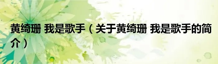 黄绮珊 我是歌手（关于黄绮珊 我是歌手的简介）